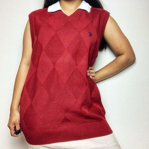 US Polo Association Red Argyle Print Sweater Vest